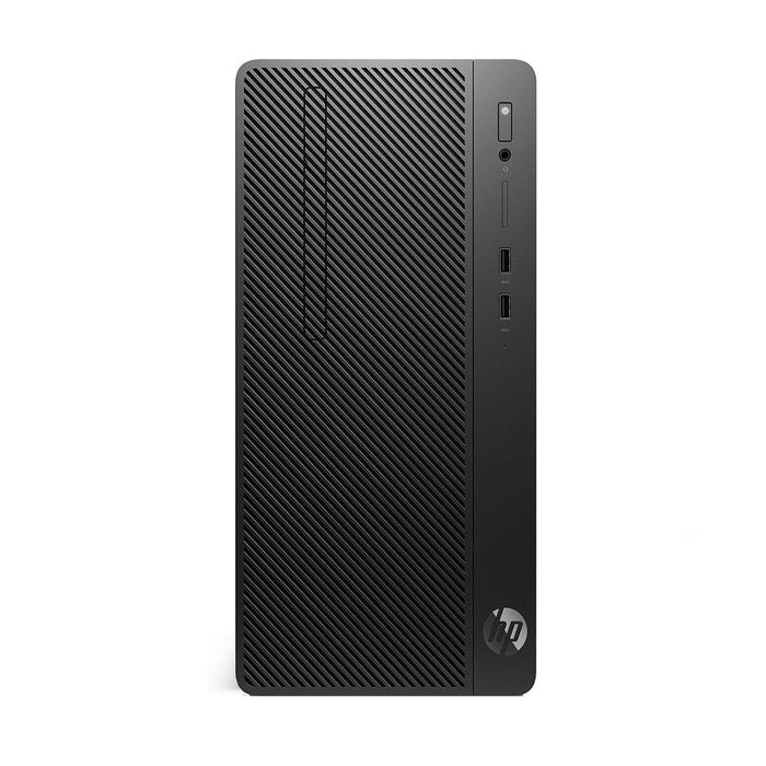 HP 290 G1 Micro Tower desktop computer in black color with a textured casing and HP logo on the front.