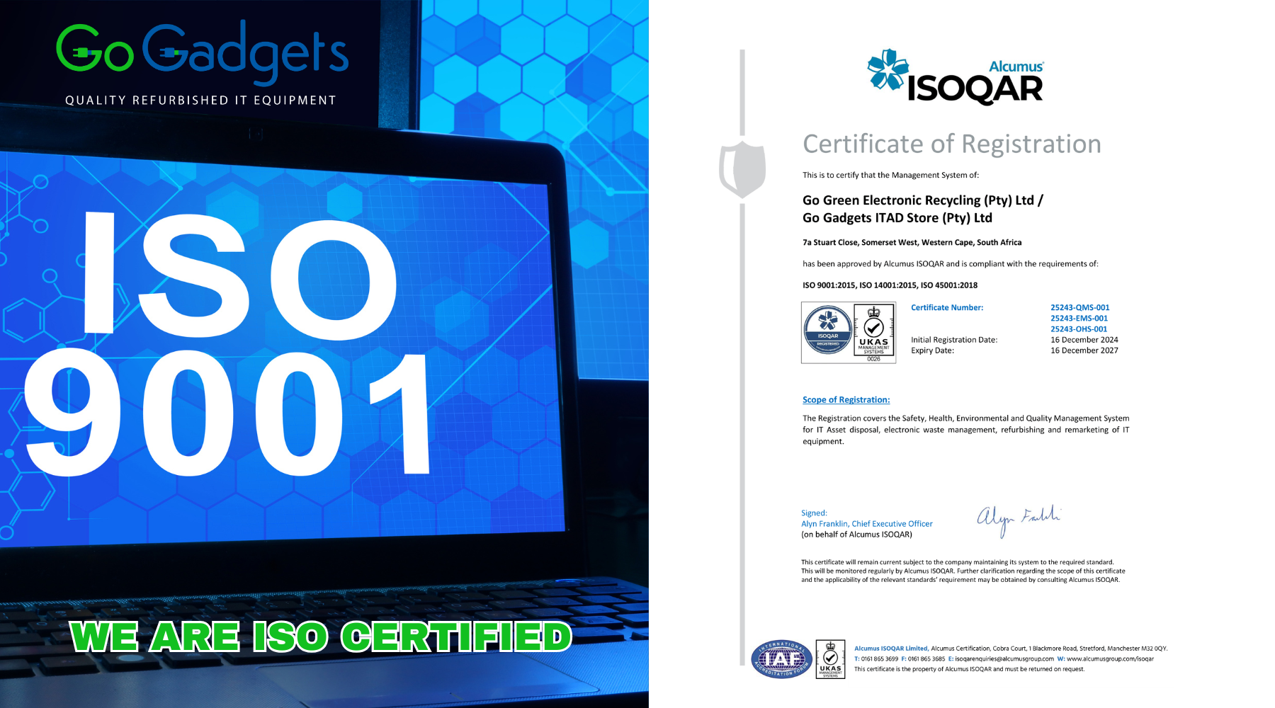 WE ARE ISO CERTIFIED:  GUARANTEED QUALITY AND SAFETY!!!