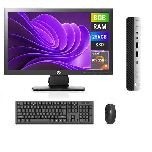 REFURBISHED - HP ELITEDESK 705 G4 MINI PC - AMD RYZEN 3 PRO - 8GB DDR4 - 256GB SSD - HP PRODISPLAY P201 - 20INCH - COMPUTER SET - Go Gadgets SA