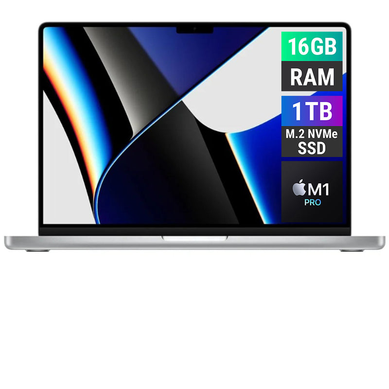 REFURBISHED - APPLE MACBOOK PRO 2021 A2442 - M1 PRO CHIP - 16GB RAM - 1TB NVME - SILVER - 14 INCH - LAPTOP