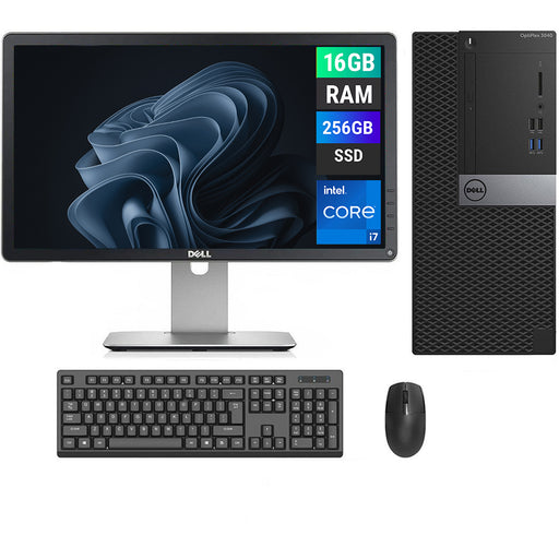 REFURBISHED - DELL OPTIPLEX 3040 MINI TOWER - I7 6TH GEN - 16GB DDR3 - 256GB SSD - 23.8INCH - DELL - P2414H - LCD - COMPUTER SET