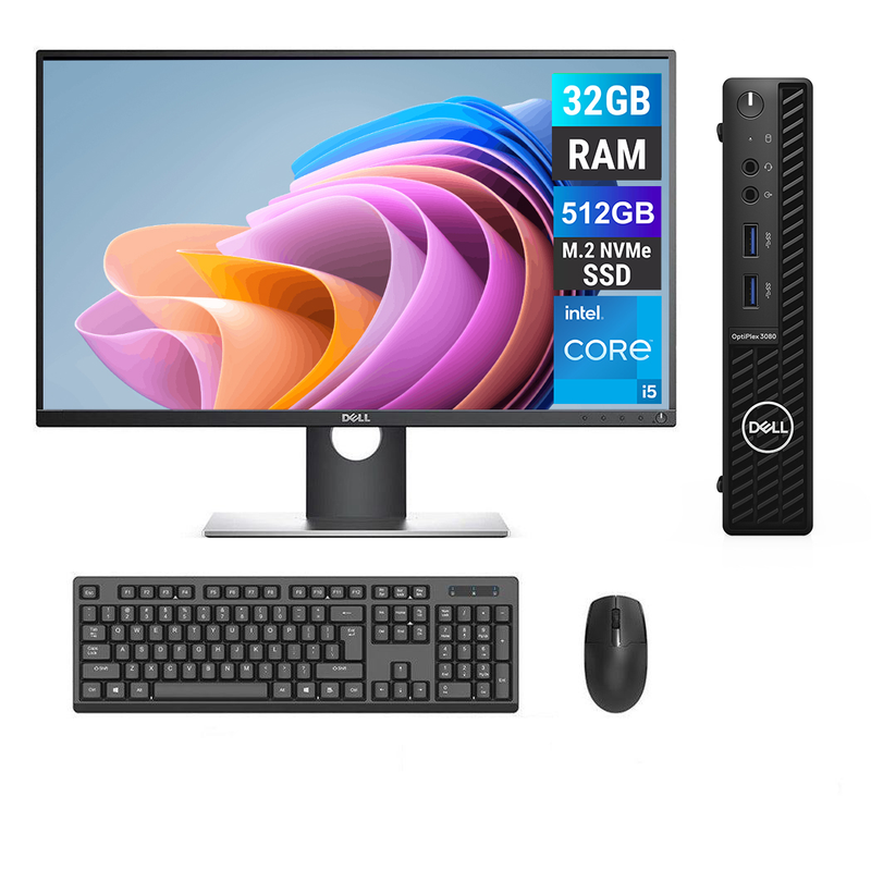 REFURBISHED - DELL OPTIPLEX 3080 MINI PC - I5 10TH GEN - 32GB DDR4 - 512GB NVME - DELL P2317H - 23 INCH - COMPUTER SET