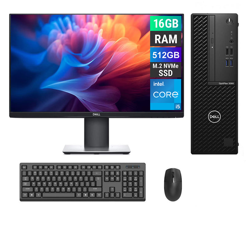REFURBISHED - DELL OPTIPLEX 3080 SFF - I5 10TH GEN - 16GB DDR4 - 512GB NVME - DELL P2419H - 23.8INCH - COMPUTER SET