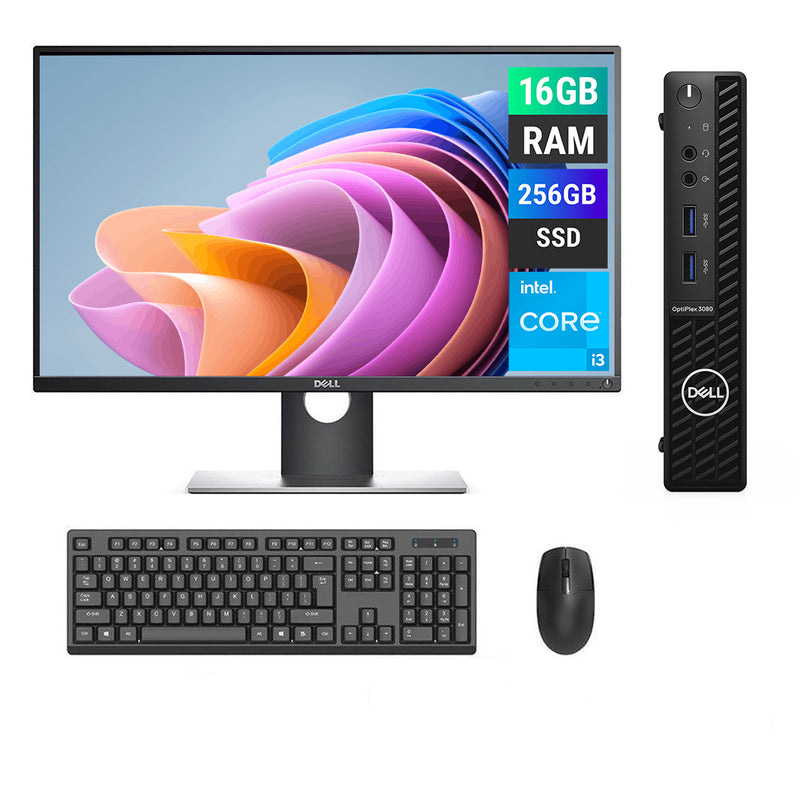 REFURBISHED - DELL OPTIPLEX 3080 MINI PC - I3 10TH GEN - 16GB DDR4 - 256GB NVME - DELL P2317H  - 23 INCH - COMPUTER SET