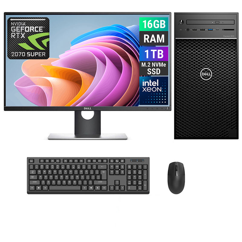 REFURBISHED - DELL PRECISION 3630 TOWER - XEON E-2146G - 16GB DDR4 - 1TB NVME - NVIDIA GEFORCE RTX 2070 SUPER - DELL P2317H - 23INCH - COMPUTER SET - AUTOCAD WORKSTATION