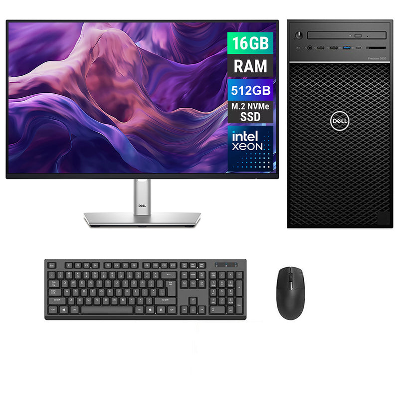 REFURBISHED - DELL PRECISION 3630 TOWER - XEON E-2246G - 16GB DDR4 - 512GB SSD - NVIDIA Quadro P400 - DELL P2425H - 23.8INCH - COMPUTER SET - AUTOCAD WORKSTATION