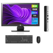 REFURBISHED - HP ELITEDESK 800 G3 MINI PC - I5 7TH GEN - 8GB DDR4 - 256GB NVME - HP - LE2202 - LCD - COMPUTER SET