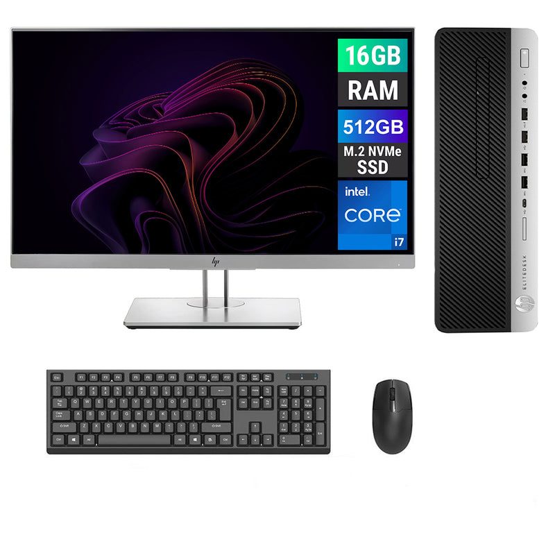 REFURBISHED - HP ELITEDESK 800 G5 SFF - I7 9TH GEN - 16GB DDR4 - 256GB NVME - 23.8 INCH - HP - E243 - COMPUTER SET