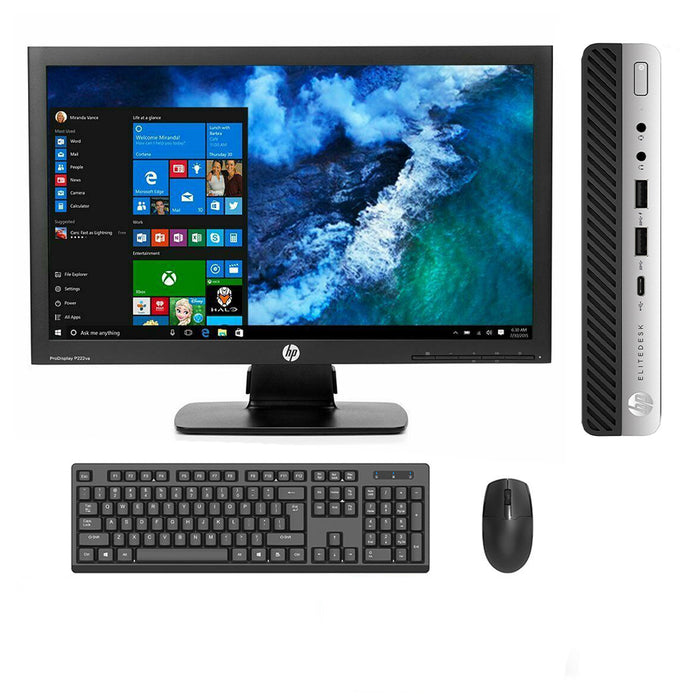 REFURBISHED - HP ELITEDESK 800 G3 MINI PC - I5 7500T - 8GB DDR4 - 240GB SSD - 21.5 INCH - HP - P222VA - LCD - COMPUTER SET