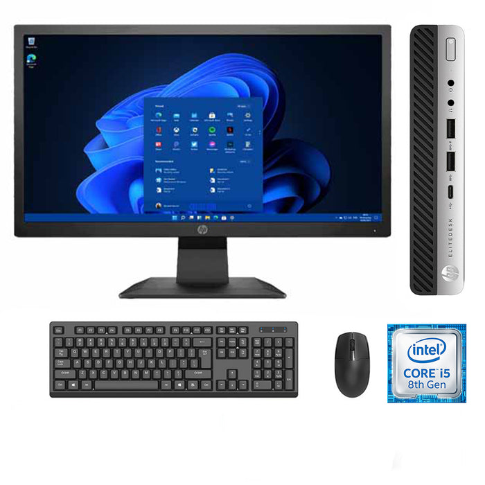 REFURBISHED - HP ELITEDESK 800 G4 MINI PC - I5 8500T - 8GB DDR4 - 256GB SSD - 19.5INCH - HP - P204 - COMPUTER SET