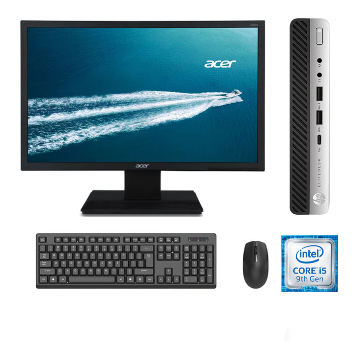 REFURBISHED - HP ELITEDESK 800 G5 MINI PC - I5 9500T - 8GB DDR4 - 256GB NVME SSD - 19.5INCH - ACER - V206HQL - COMPUTER SET