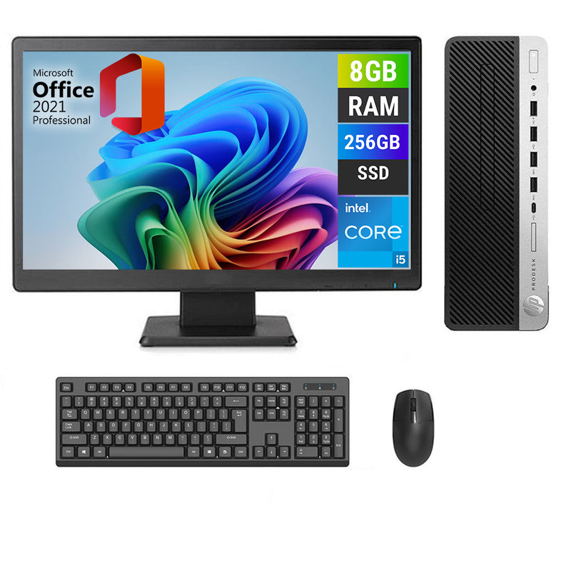 REFURBISHED - HP PRODESK 600 G3 SFF - I5 7TH GEN - 8GB DDR4 - 256GB SSD - 20INCH - HP LE2002 - MS OFFICE 2021 - COMPUTER