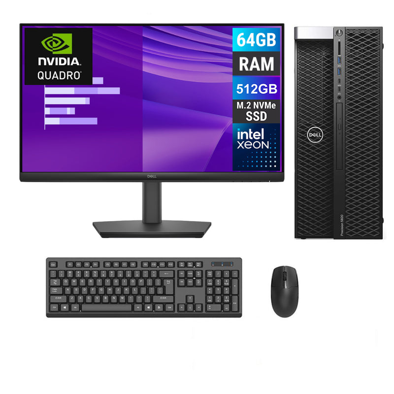 REFURBISHED - DELL PRECISION 5820 - XEON - W-2102 - 64GB DDR4 - 512GB SSD - NVIDIA QUADRO P4000 - COMPUTER SET - AUTOCAD WORKSTATION