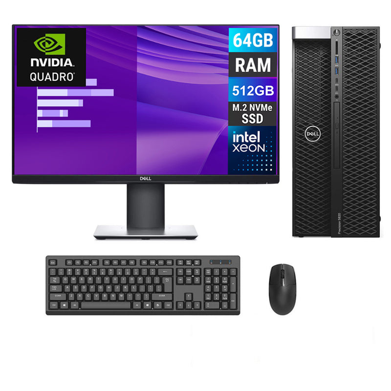 REFURBISHED - DELL PRECISION 5820 - XEON - W-2102 - 64GB DDR4 - 512GB SSD - NVIDIA QUADRO P4000 - DELL P2419H - 23.8INCH - AUTOCAD WORKSTATION