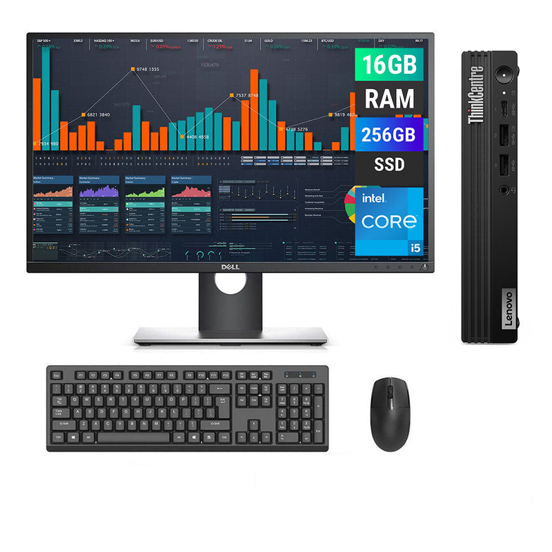 REFURBISHED - LENOVO THINKCENTRE M70Q GEN 5 MINI PC - I5 14TH GEN - 16GB DDR5 - 256GB SSD - DELL P2317H - 23 INCH - COMPUTER SET