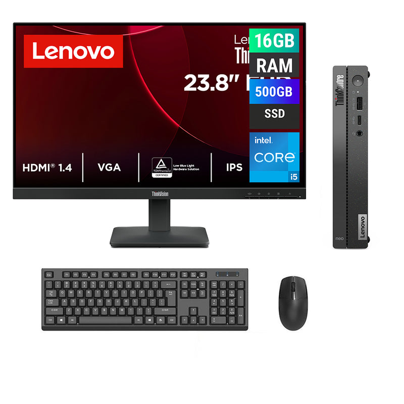 REFURBISHED - LENOVO THINKCENTRE NEO 50Q GEN 4 MINI PC - I5 13TH GEN - 16GB DDR4 - 500GB NVME - LENOVO THINKVISION S24-4E - 23.8INCH - COMPUTER SET