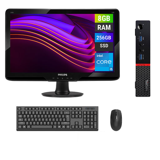 REFURBISHED - LENOVO THINKCENTRE M900 MINI PC - I5 6TH GEN - 8GB DDR4 - 256GB SSD - PHILIPS - 202EL2 - 20 INCH - COMPUTER SET