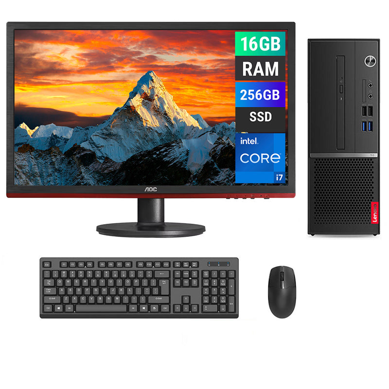REFURBISHED - LENOVO V530S SFF - I7 9TH GEN - 16GB DDR4 - 256GB SSD - AOC G2460VQ6 - 24INCH - COMPUTER SET
