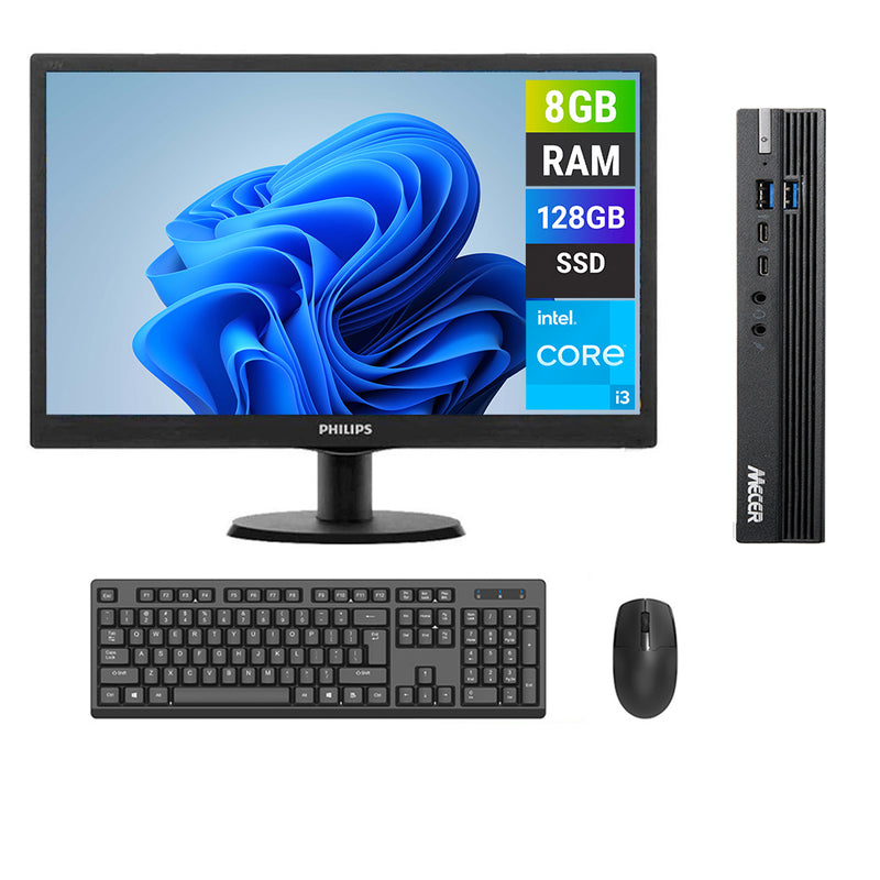 REFURBISHED - MECER JUPITER H610 MINI PC - I3 12TH GEN - 8GB DDR4 - 128GB SSD - PHILIPS - 20INCH - COMPUTER SET