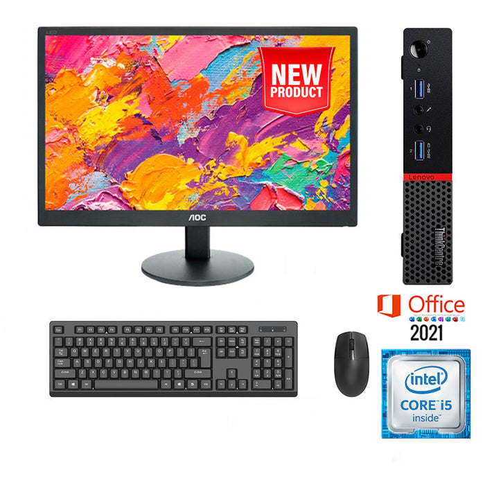 REFURBISHED - LENOVO THINKCENTRE M900 - MINI PC - I5 6500T - 8GB DDR4 - 256GB M.2 SSD - NEW 19INCH - AOC - LCD - MS OFFICE 2021 - COMPUTER SET - B-GRADE